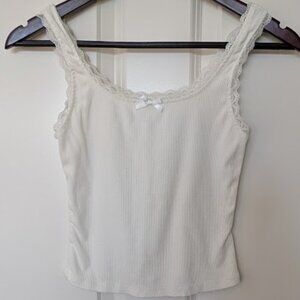 White Lace Trim Ribbed Tank – Size XS